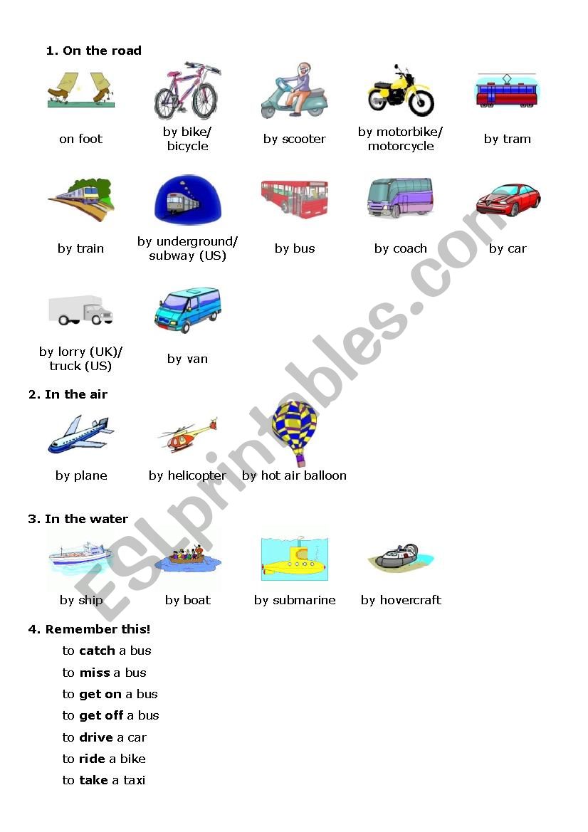 Transportation vocabulary worksheet