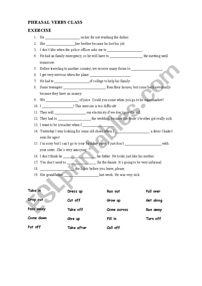 Phrasal Verbs Exercise worksheet