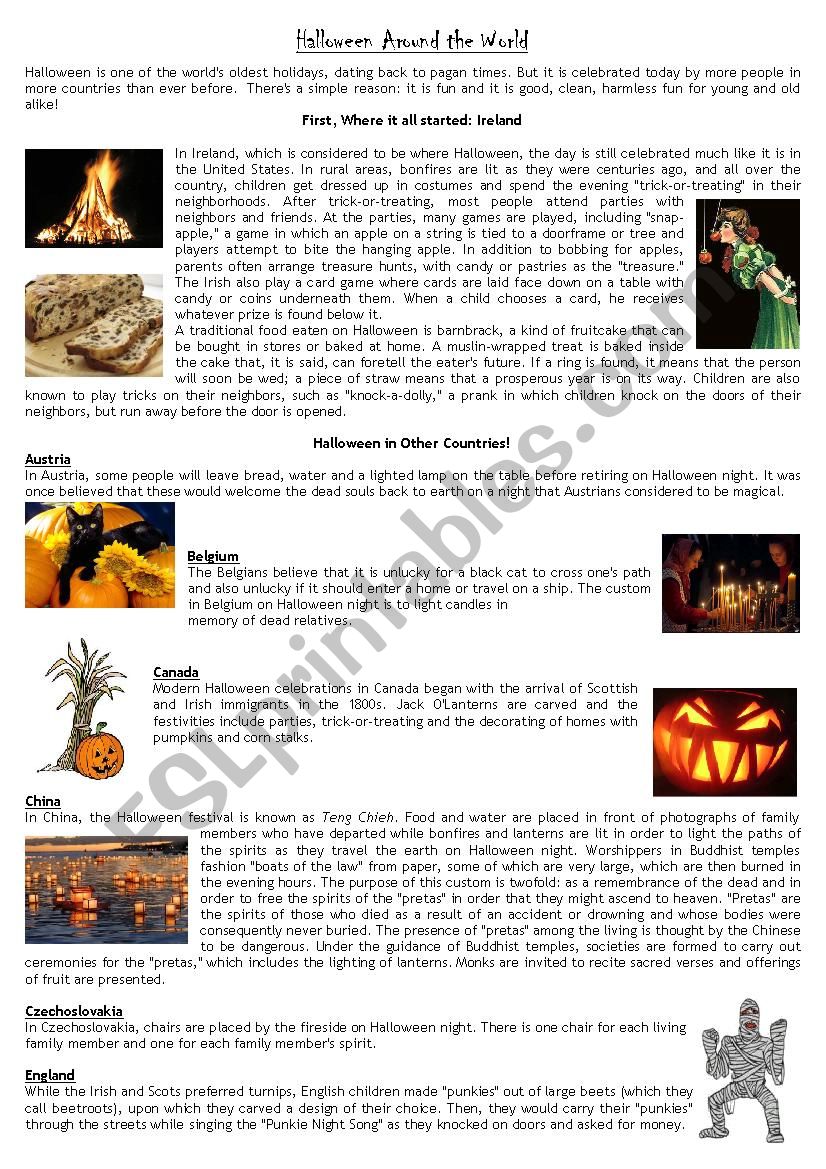 Halloween Around the World worksheet
