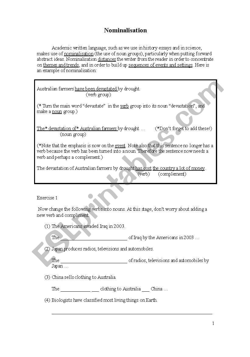 Nominalisation worksheet