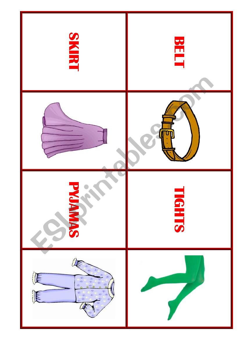 CLOTHES FLASHCARDS / MEMORY GAME (Part 1 of 3)