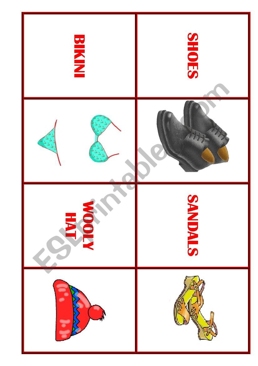 CLOTHES FLASHCARDS / MEMORY GAME (Part 2 of 3)