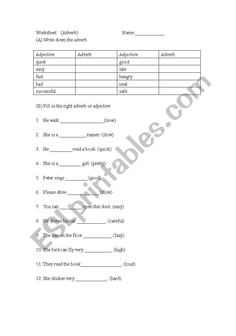 Adverbs and adjectives worksheet