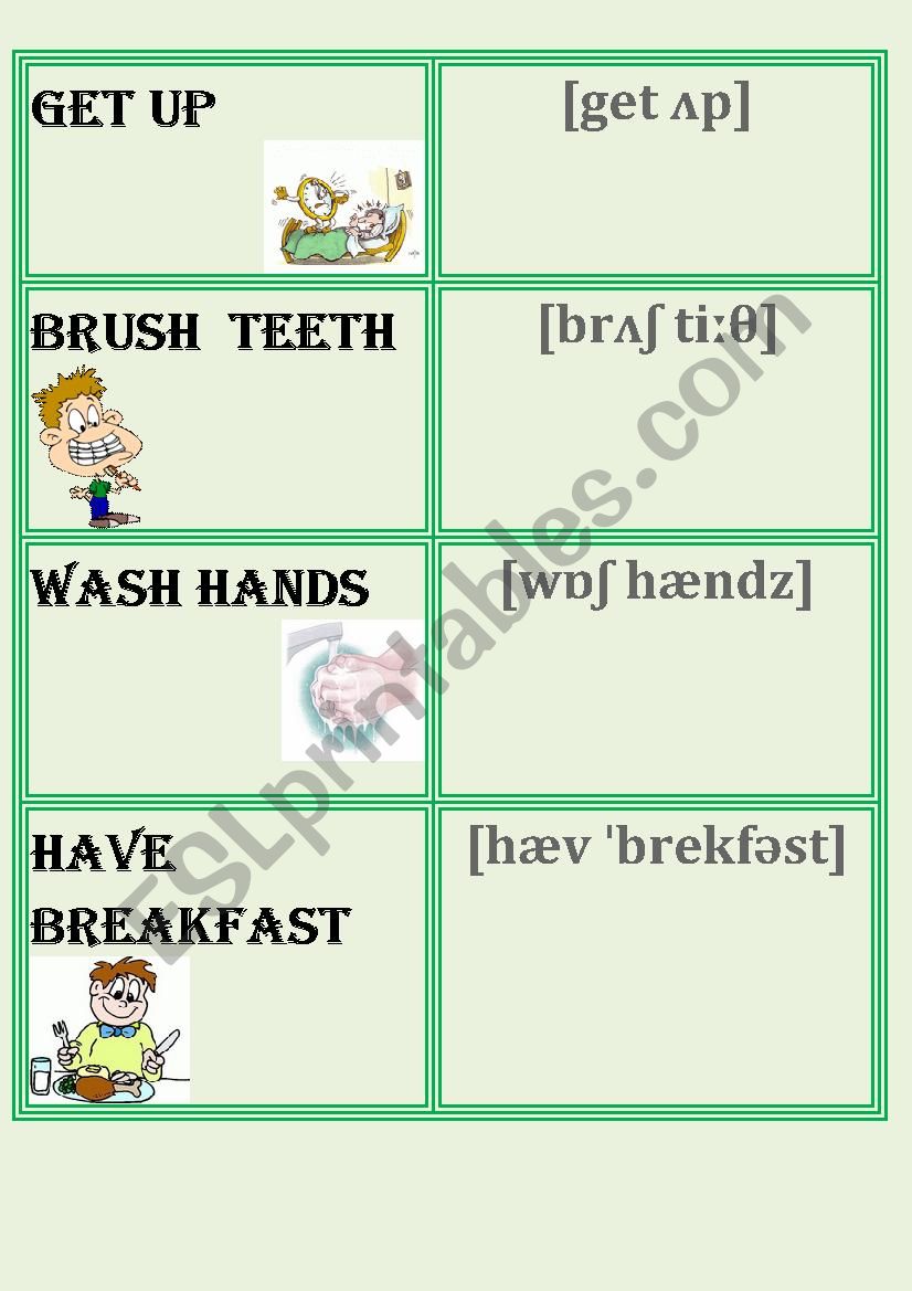 Daily routine flash-cards worksheet