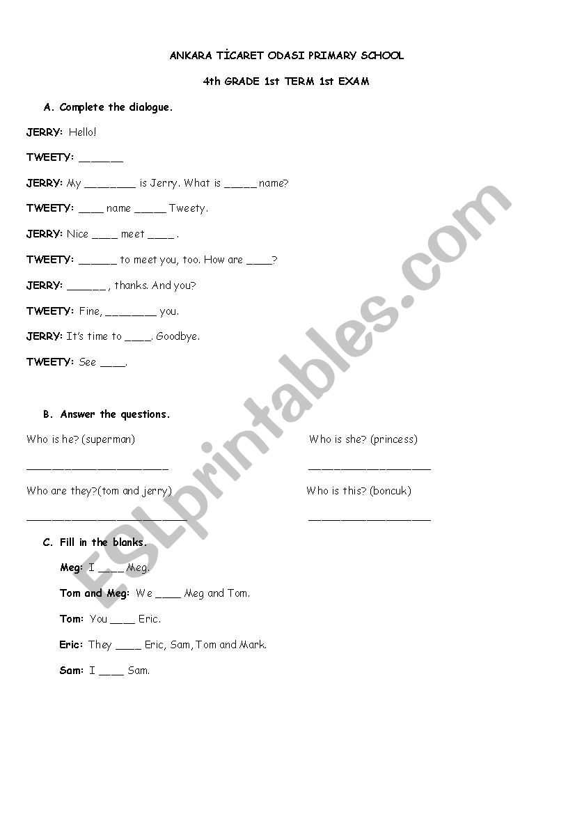 1st term 1st quiz worksheet