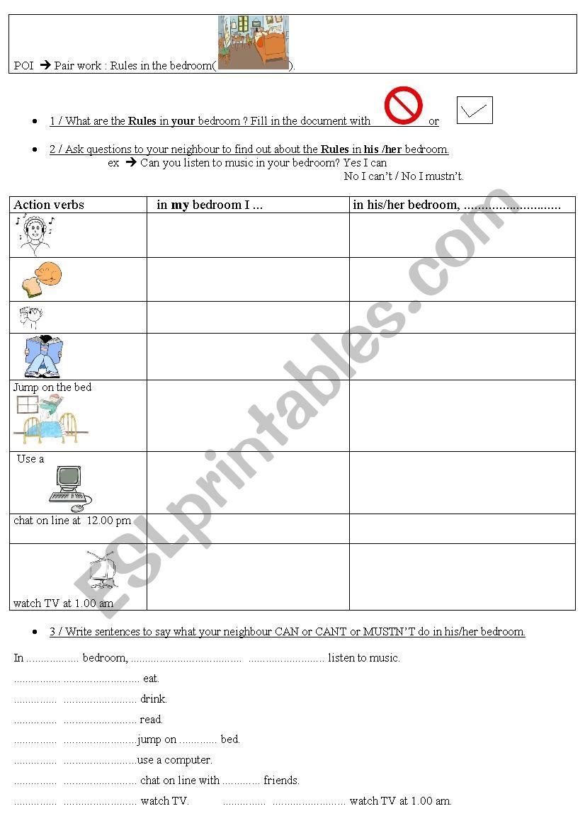Pair Work - Can / Cant worksheet