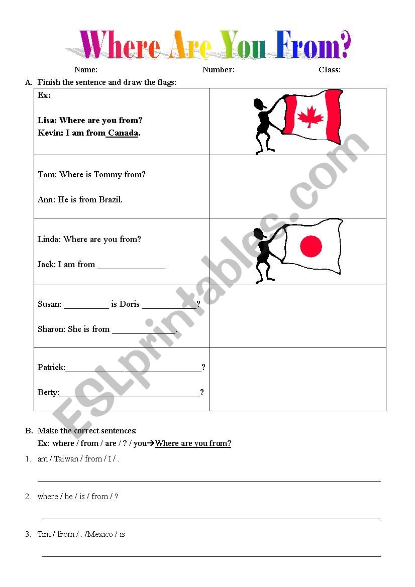 Where are you from? worksheet