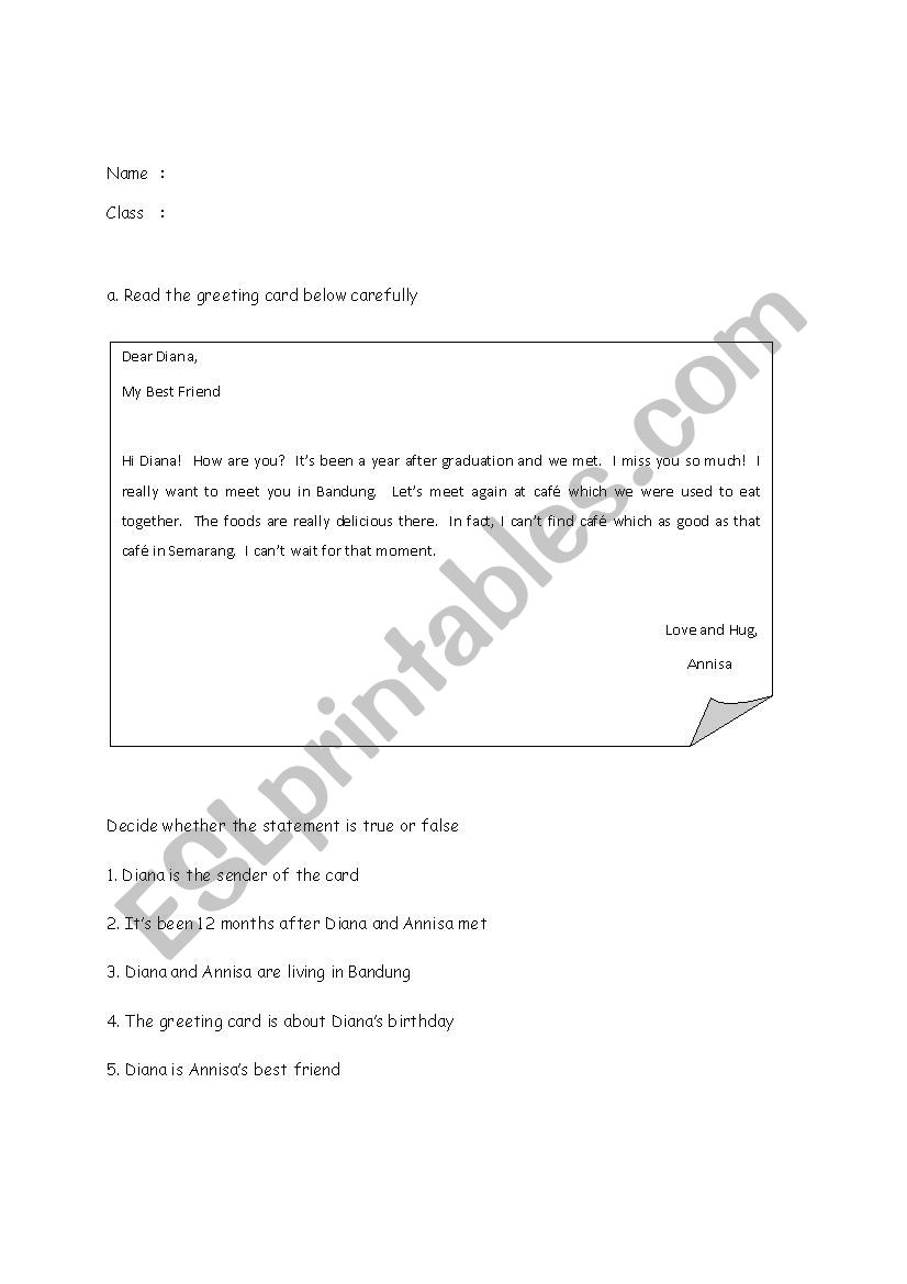 greeting cards worksheet