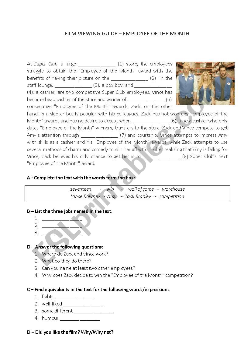 Employee of the Month worksheet