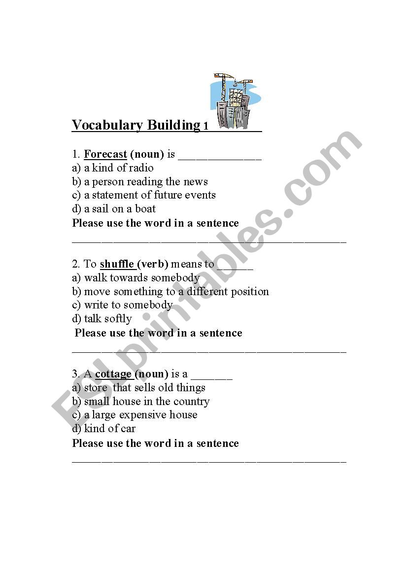 Vocabulary Building - 4 Exercises - Introductory Activity
