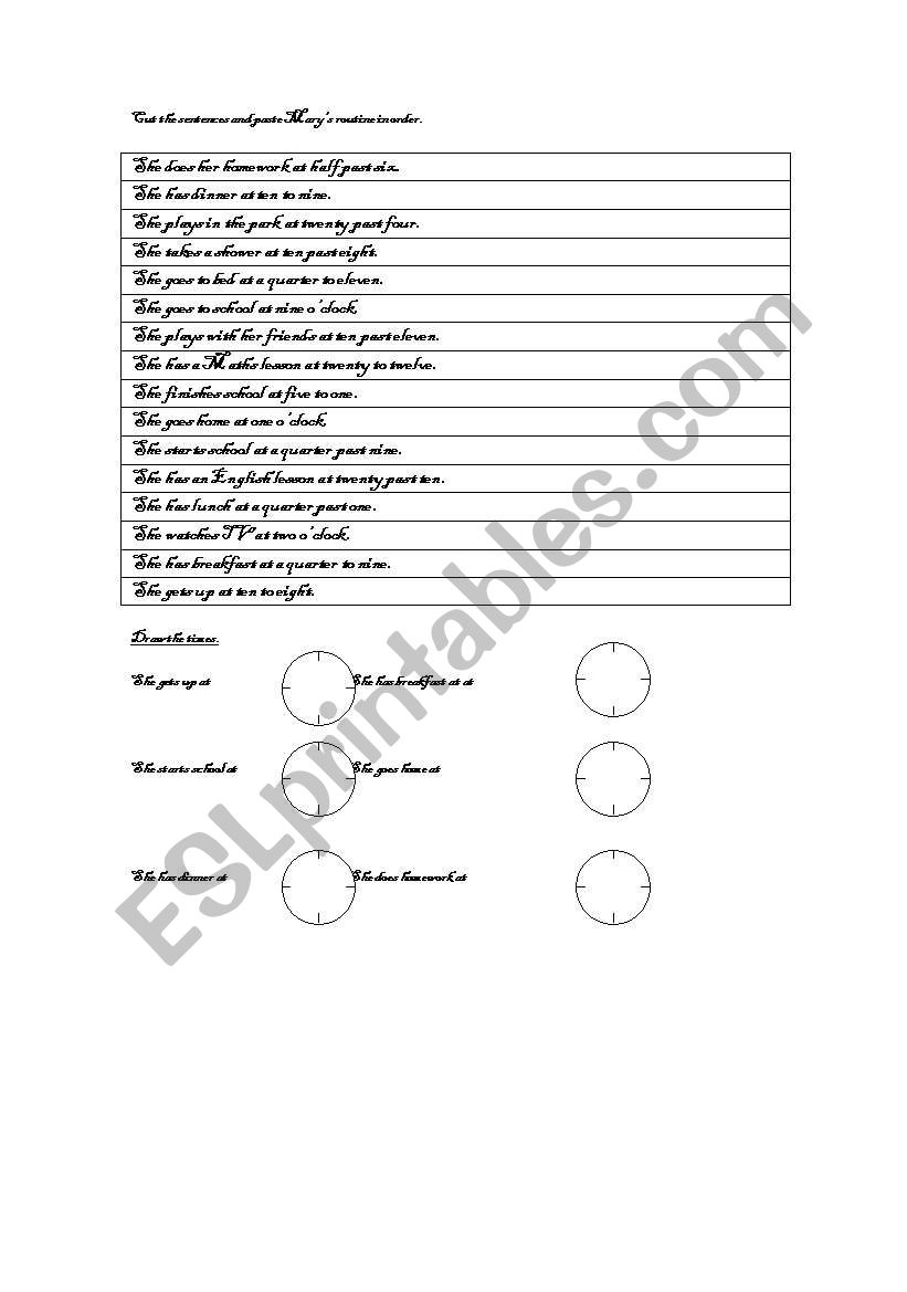 Routines and Time worksheet