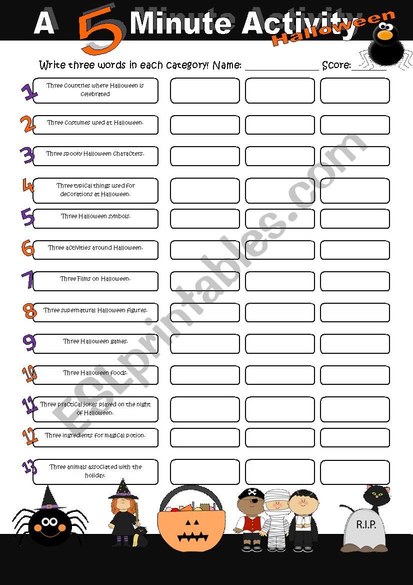 A 5-Minute-Activity Halloween worksheet