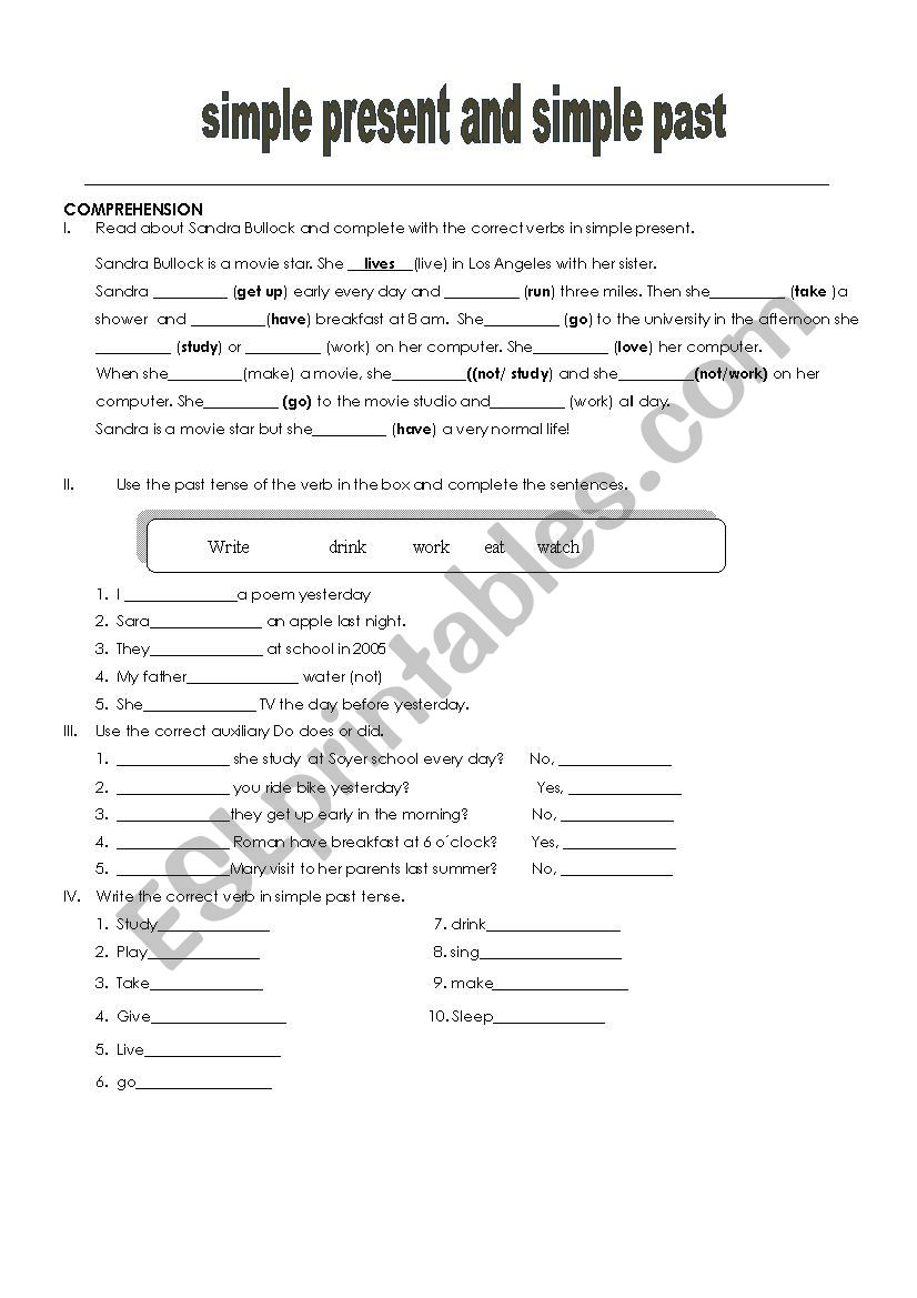 simple present and simple past - ESL worksheet by isabela1