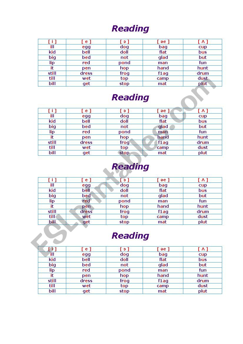 reading worksheet