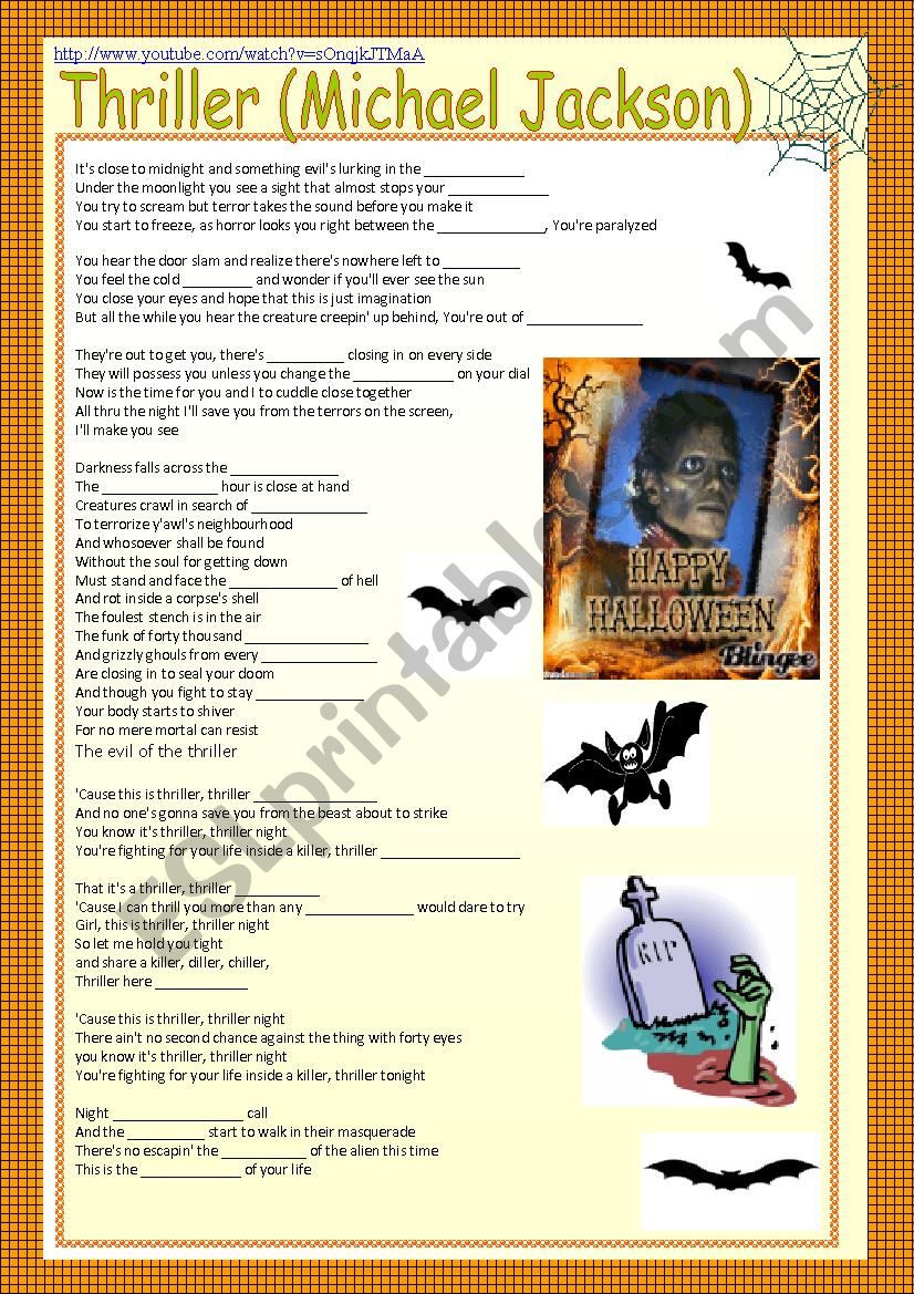 song Thriller Michel Jackson worksheet