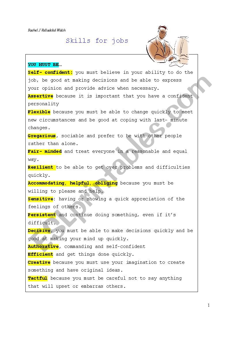 Skills for jobs worksheet