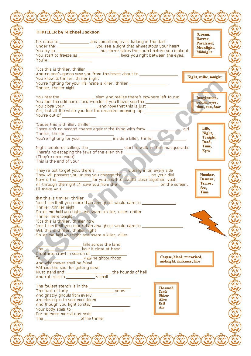 Thriller worksheet