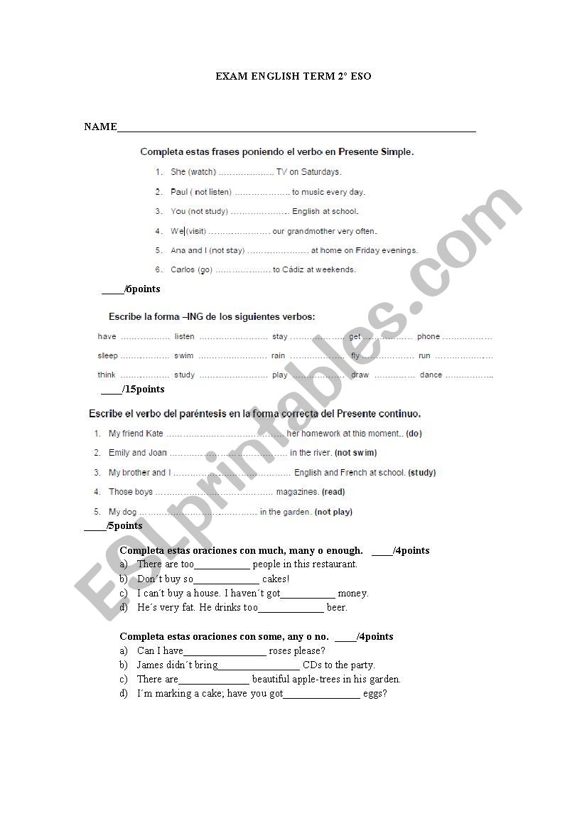 EXAM worksheet