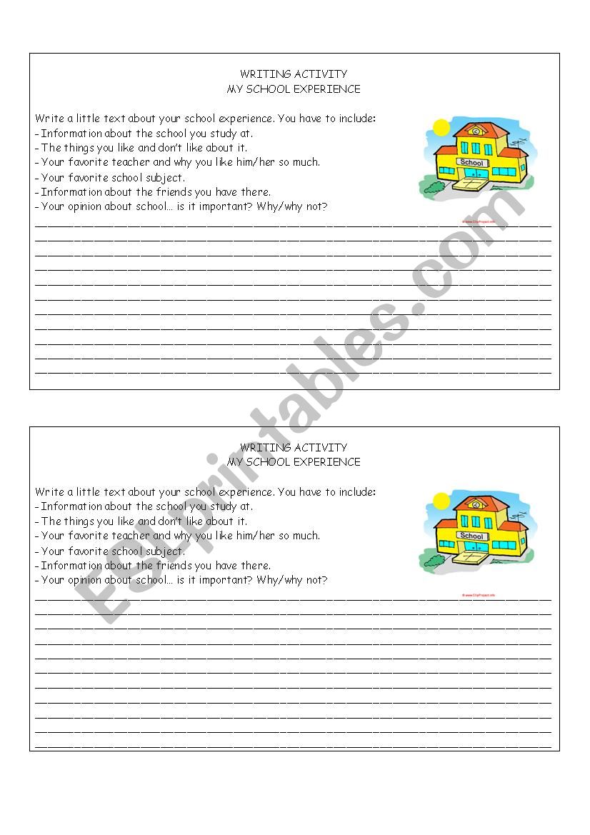 School Experience Writing worksheet