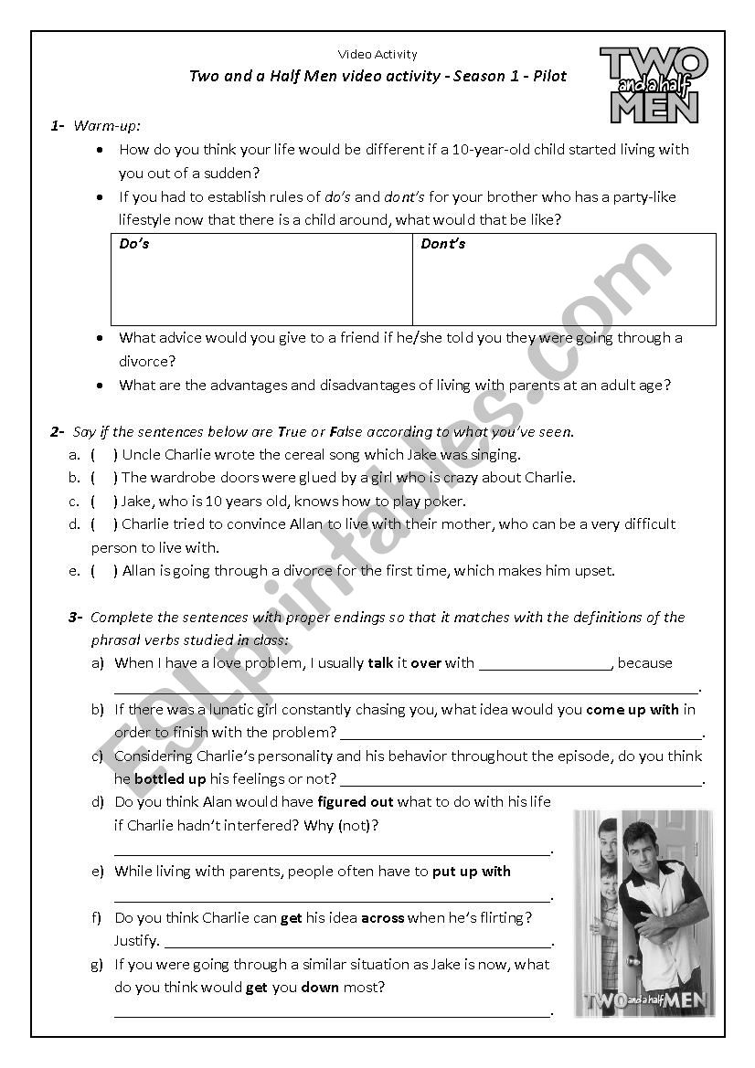 Two and a Half Men Worksheet worksheet