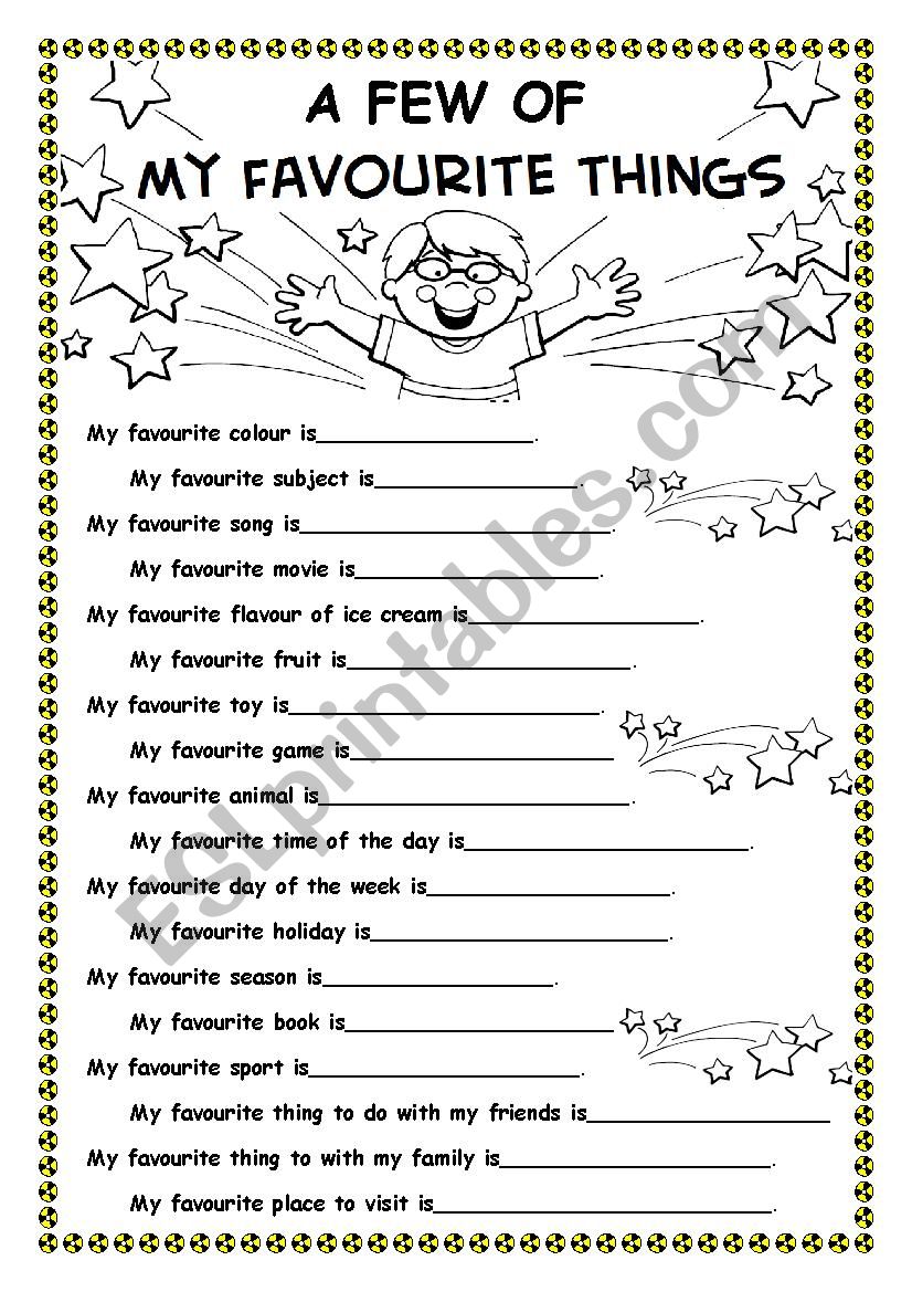 My Favourite things worksheet