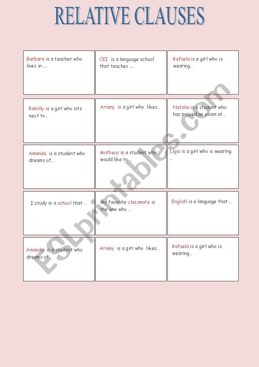 RELATIVE CLAUSE worksheet