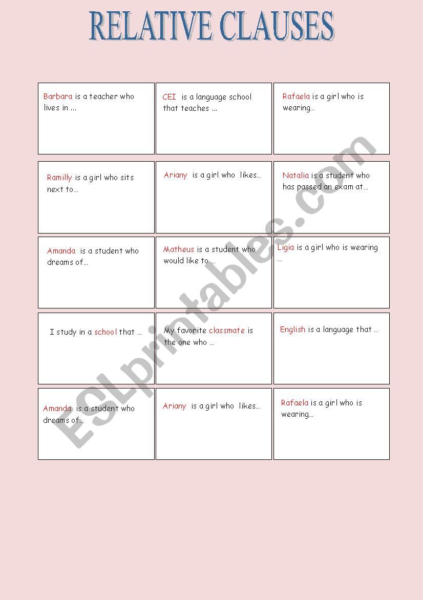 RELATIVE CLAUSE worksheet