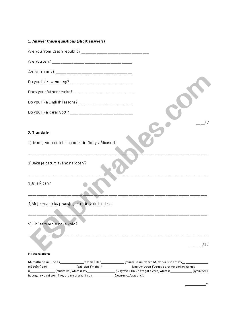 test short answers worksheet