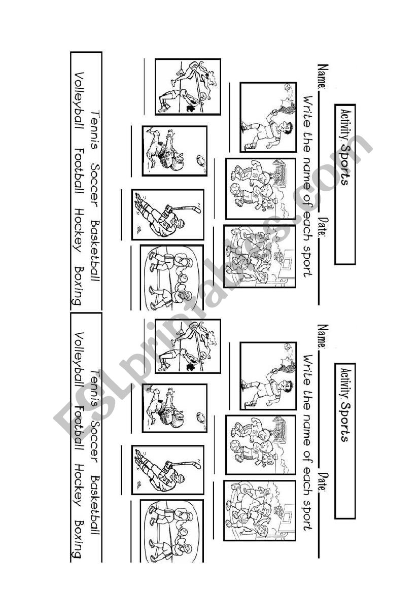 write the name of each sport worksheet