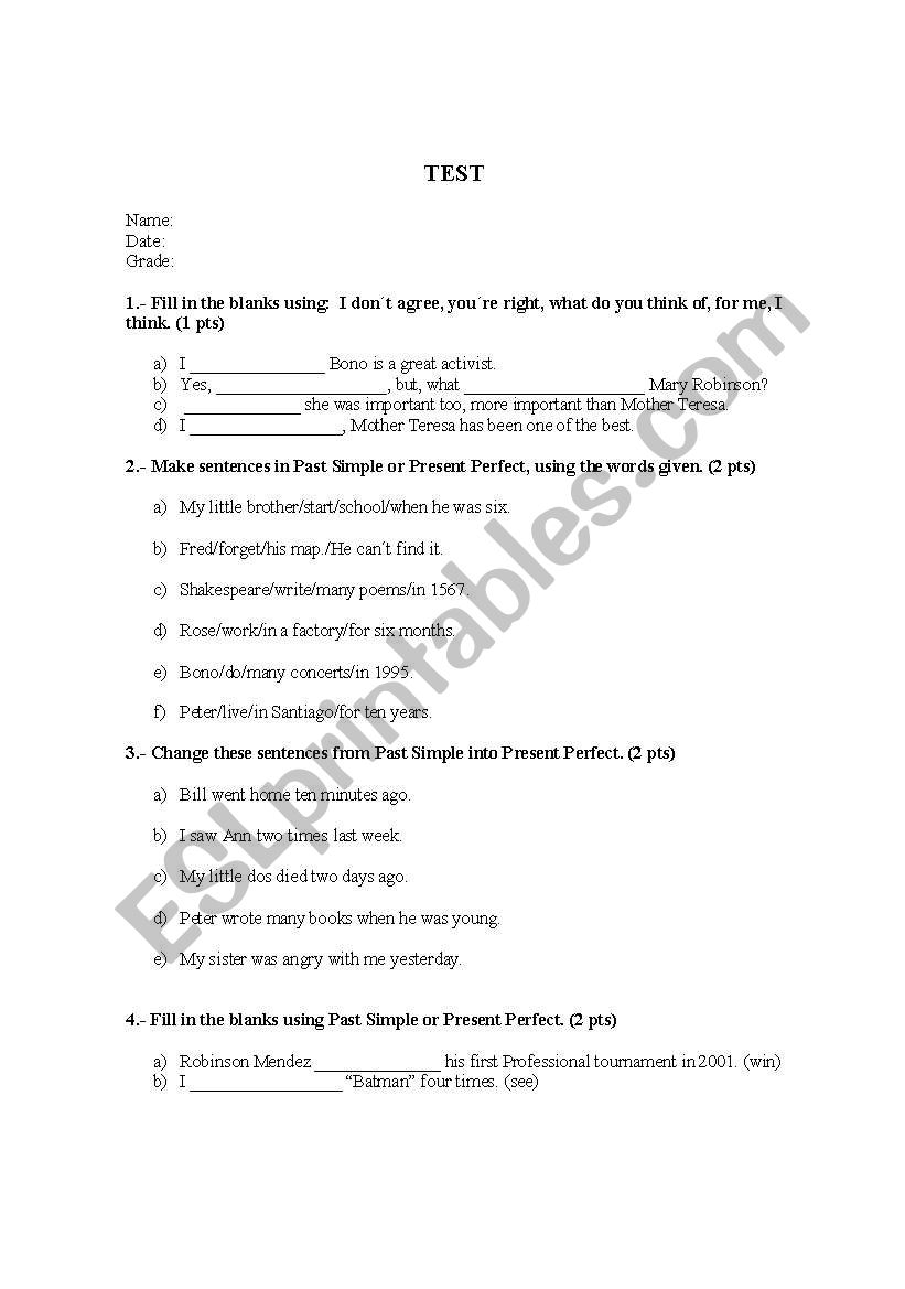 Agreeing and disagreeing worksheet