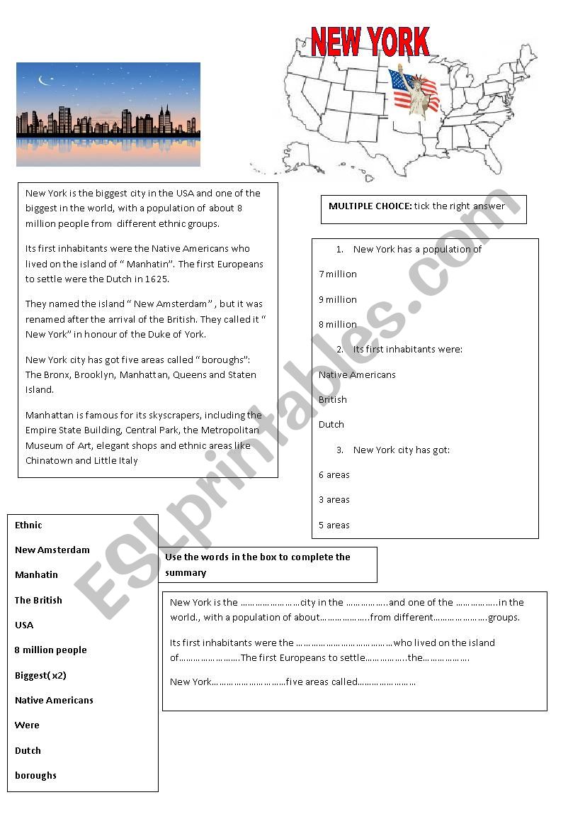 NEW YORK worksheet