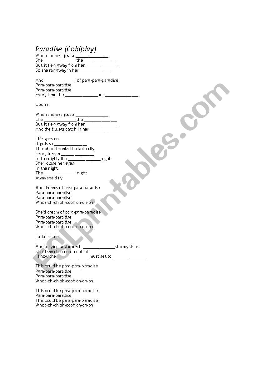 Song activity - Paradise - Coldplay