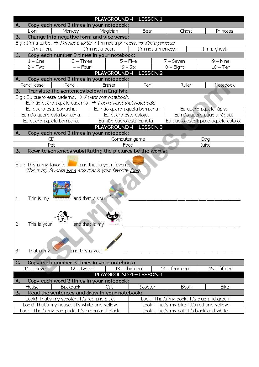 Copies Playground 4 worksheet