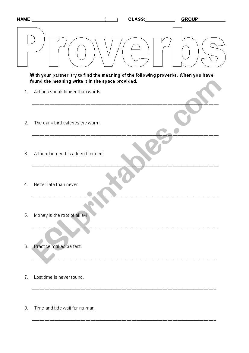 Proverbs worksheet