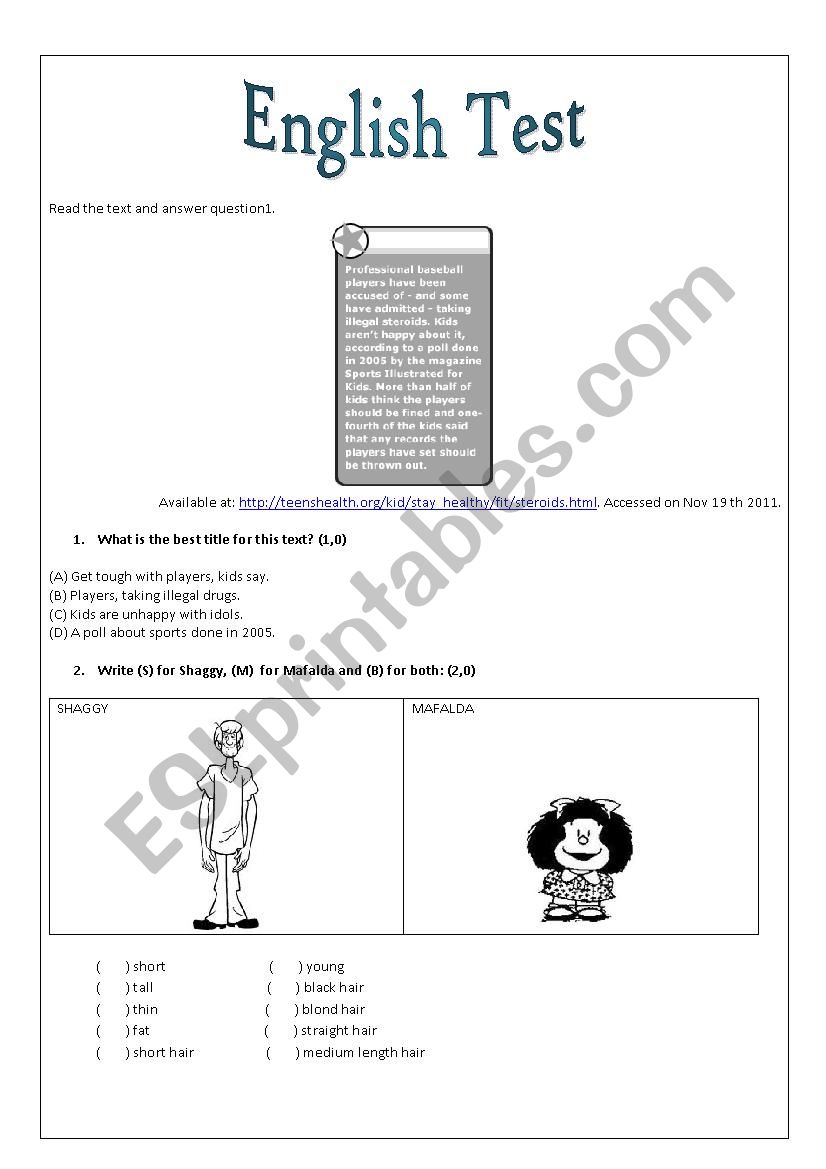 English Test worksheet