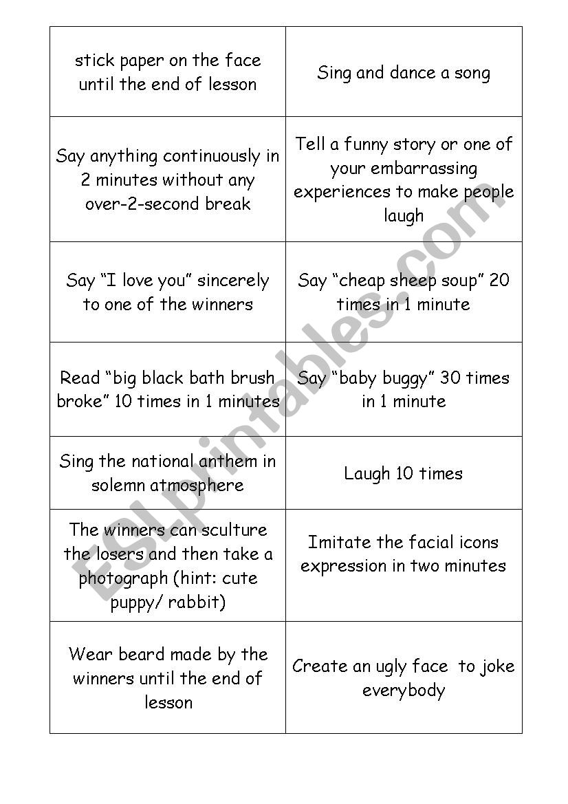 Funny punishments for English games