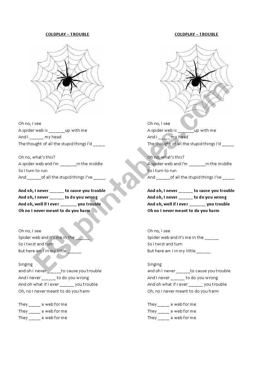 Trouble by Coldplay worksheet