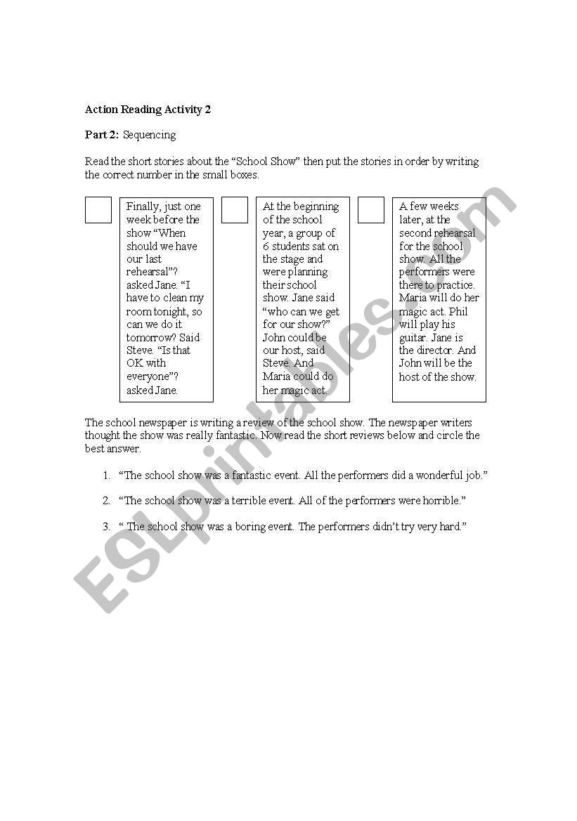 Action Reading Activity part 2