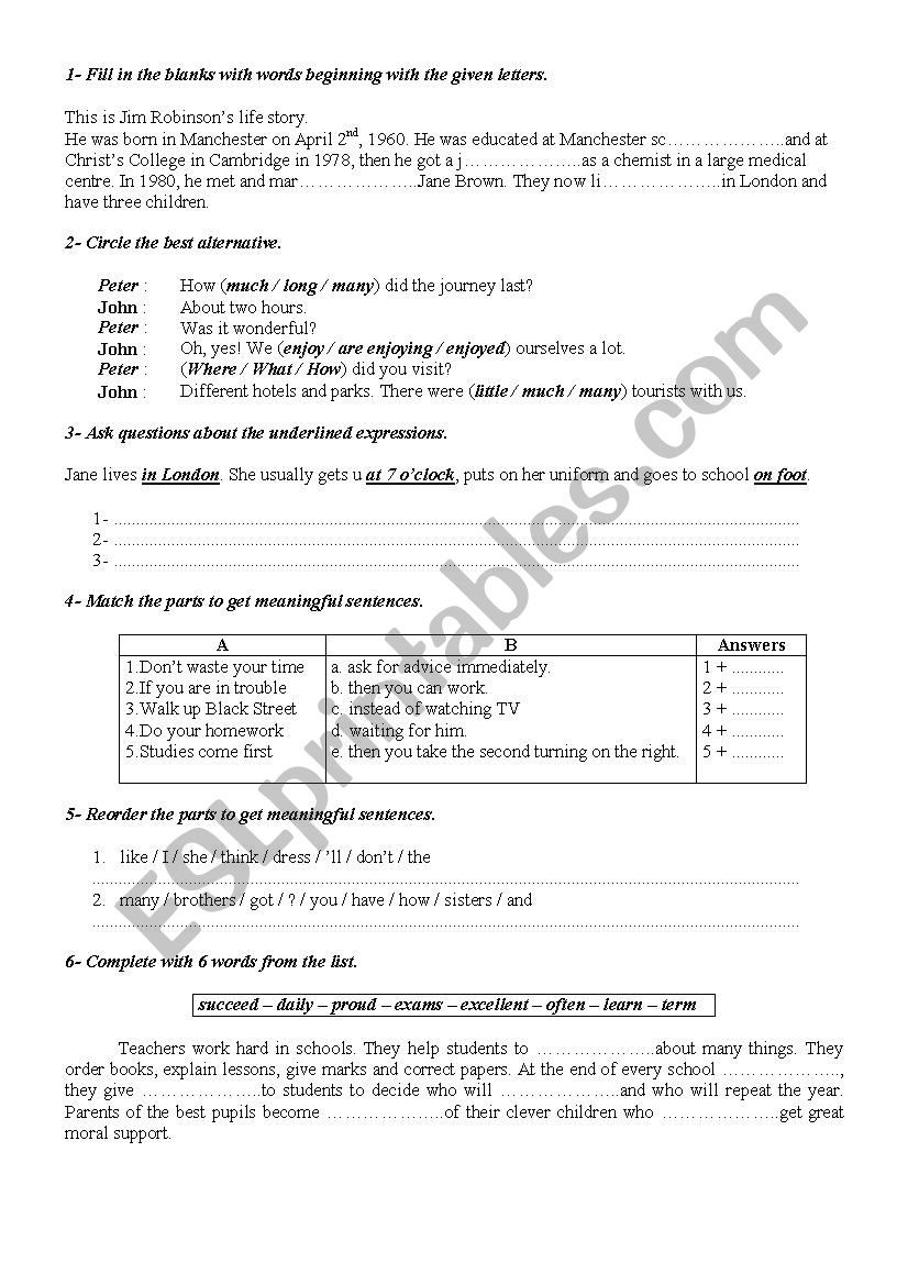 9th Form worksheet  20 worksheet