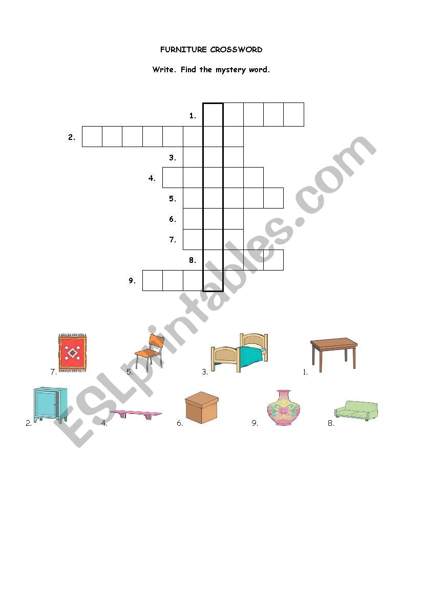 furniture crossword worksheet