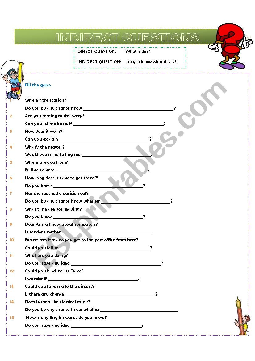 Indirect Questions Activity worksheet