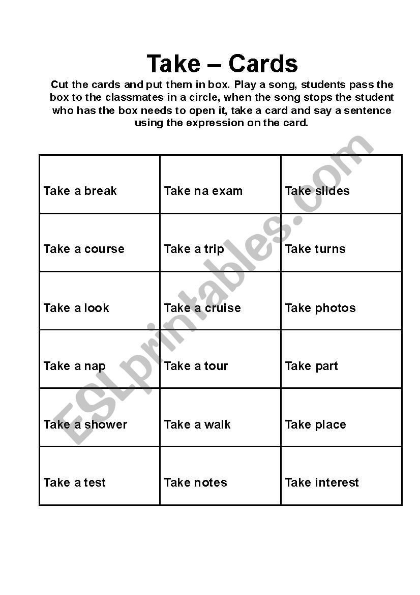 Expressions with take worksheet