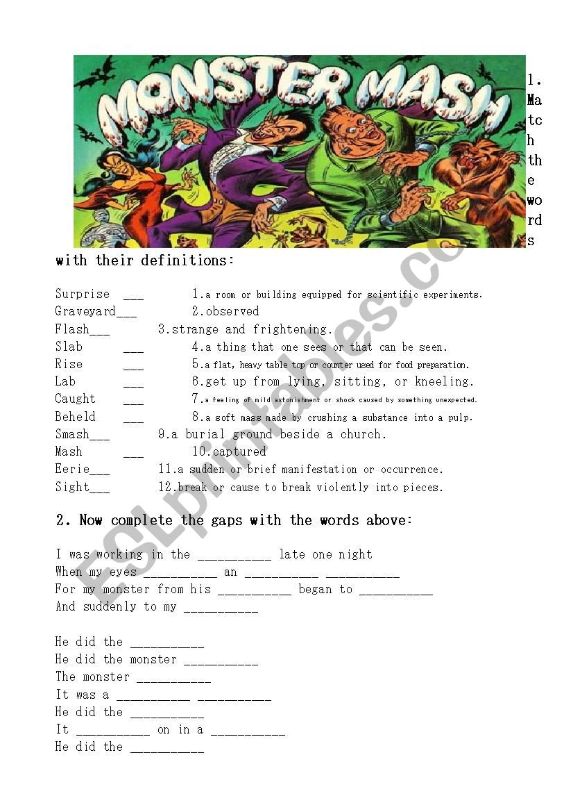 Monster Mash Song worksheet