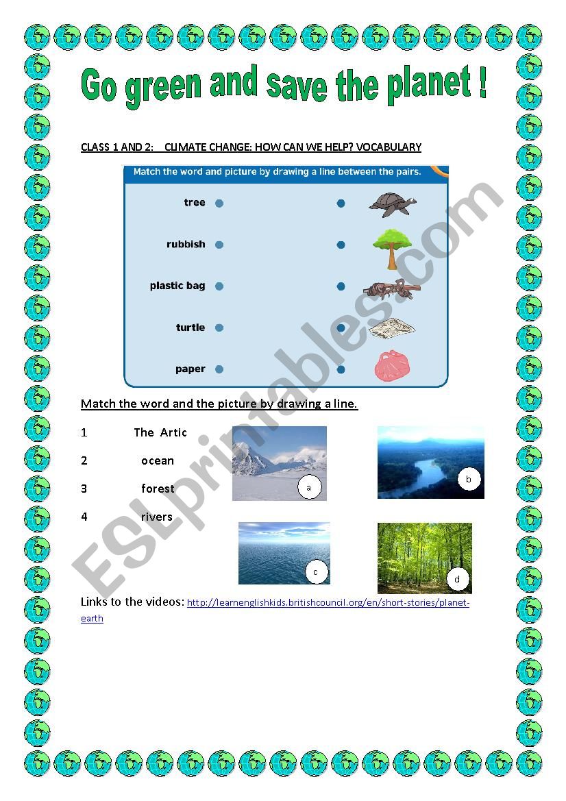 Go green and save the planet worksheet