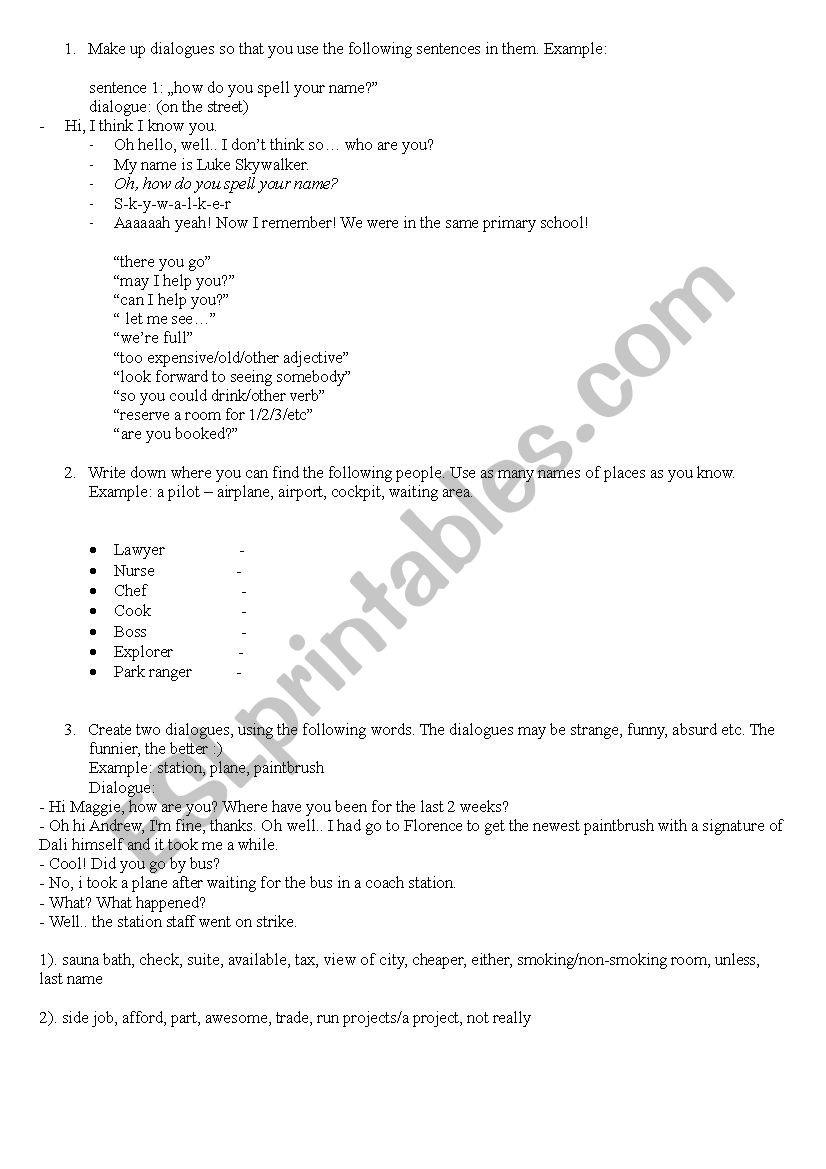 Occupations worksheet