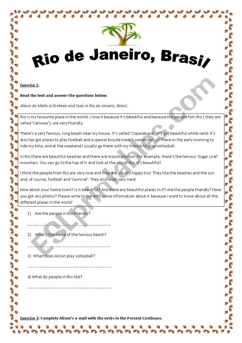 Rio de Janeiro, Brasil worksheet