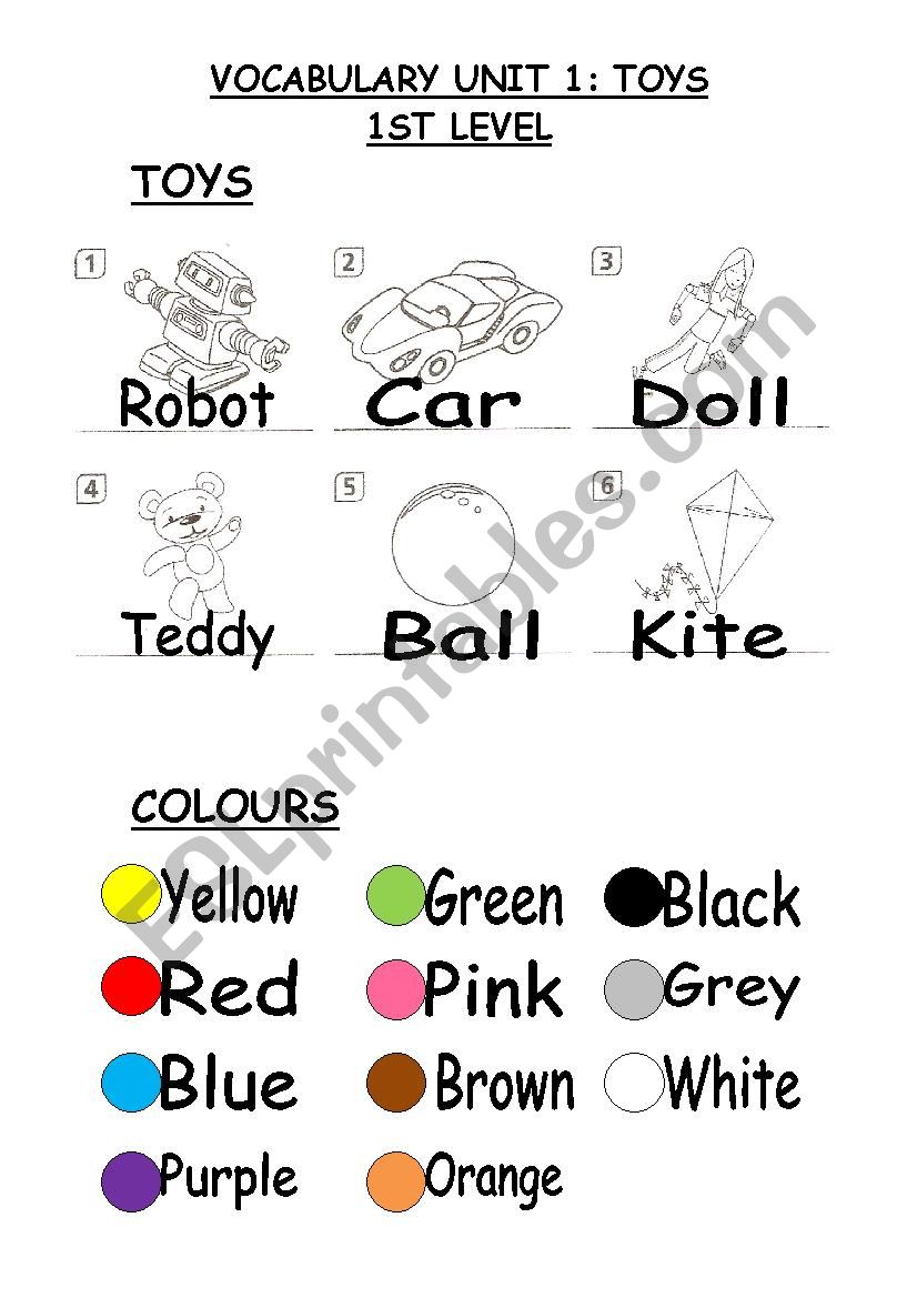 My toys and colours worksheet