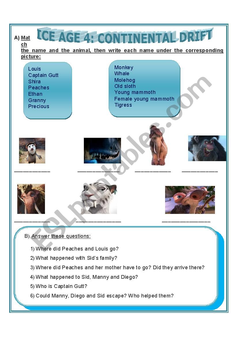 ICE AGE 4 worksheet