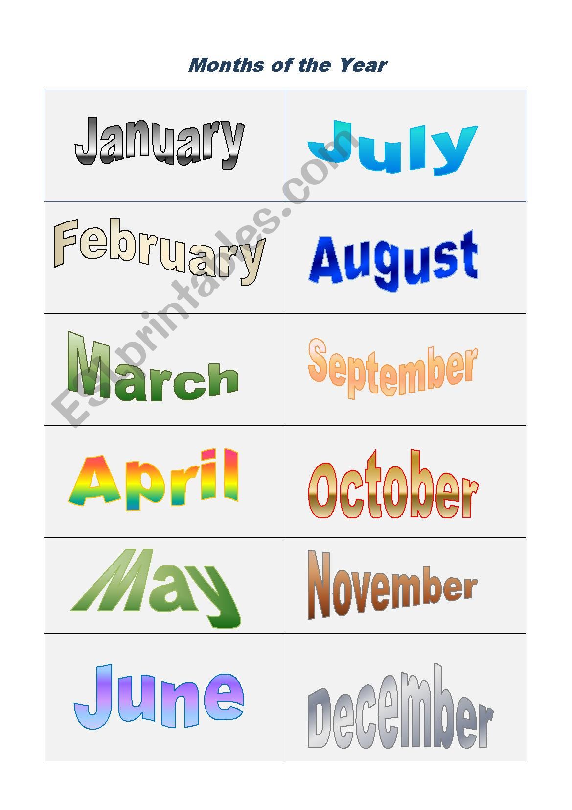 Months of the year worksheet