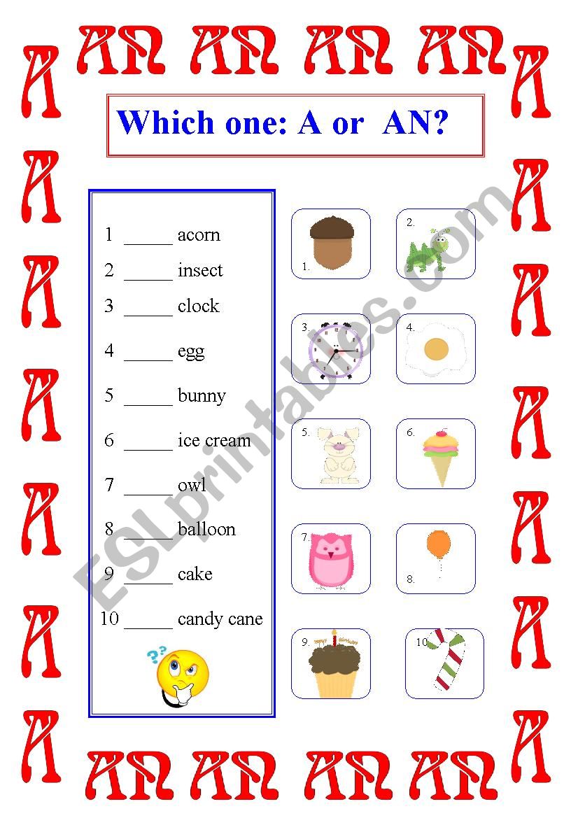 Which one: A or AN? worksheet